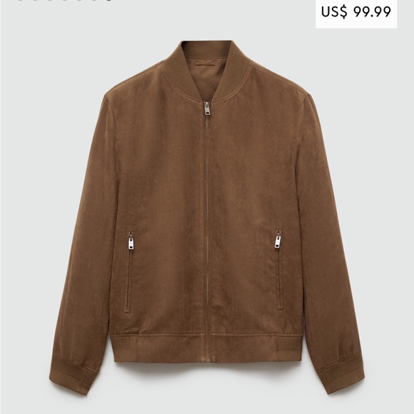 NWOT Mango Suede Effect Bomber Jacket Size Small Men’s - Picture 2 of 5